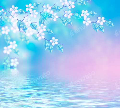 Preview: Blossoming Branch Cherry. Bright Colorful Spring Flowers