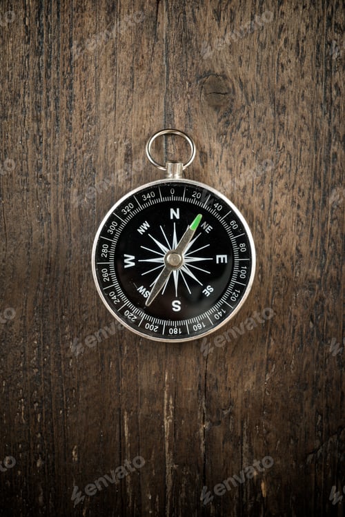 Preview: Vintage Compass On A Wood Table.