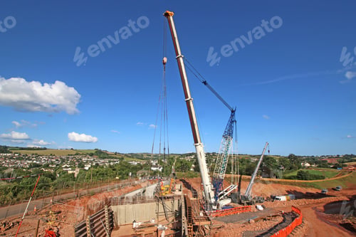 Preview: Crane Lifting A Bridge Beam