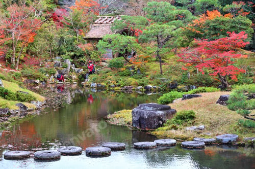 Preview: Traditional Japanese Garden In Autumn - Isuien Garden Of Nara, Japan. Autumn Foliage.