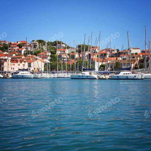 Preview: Croatia - Trogir In Dalmatia. Motorboat Marina And Ciovo Island.