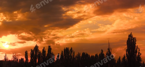 Preview: Landscape With Dramatic Light - Beautiful Golden Sunset With Saturated Sky And Clouds.