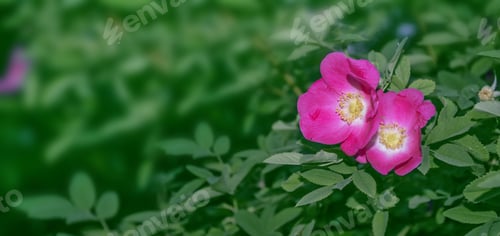 Preview: Wild Rose Buds Colorful Flowers On A Background Summer Landscape