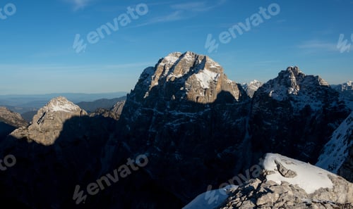 Preview: Sunset In The Mountains Above Pecol Meadow In Italy Above Mountain Pass Sella Nevea.