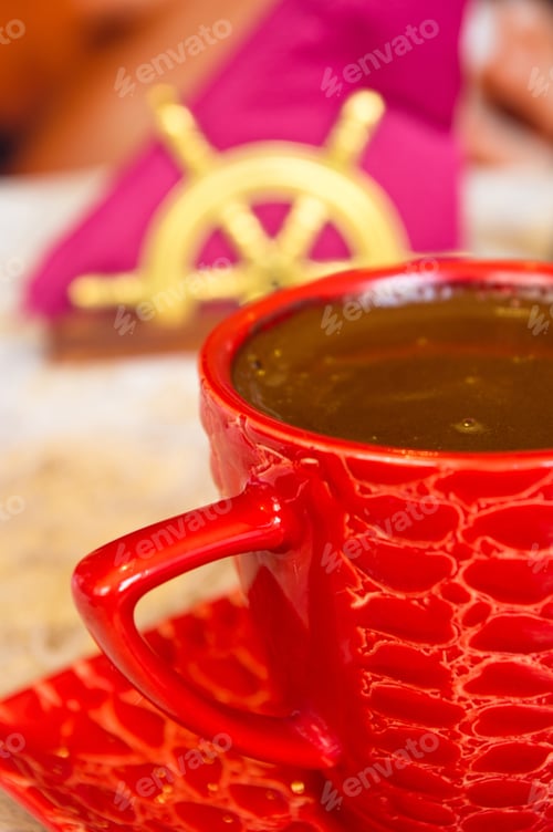 Preview: Freshly Brewed Hot Natural Coffee With Crema In Red Cup