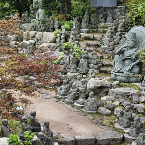 Preview: Japan - Ksitigarbha Statues In Daishouin Buddhist Temple On The Island Miyajima In Hatsukaichi