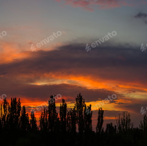 Preview: Landscape With Dramatic Light - Beautiful Golden Sunset With Saturated Sky And Clouds.