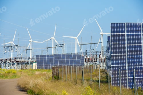 Preview: Windmills And Photovoltaic Panels For Energy Production, Navarra, Spain.