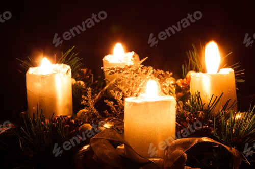 Preview: Four Burning Candle In Advent Wreath