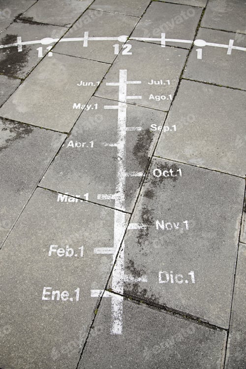Preview: Ancient Sundial, A Clock Detail Painted On The Floor, Old Instrument In The City, Textured