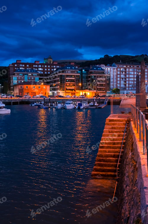 Preview: Harbour Of Laredo Town At Dusk In Cantabria Autonomous Community Of Spain, Europe
