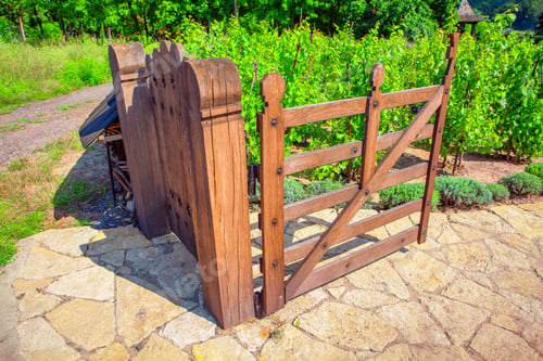 Preview: Rural View With Opened Wooden Gate