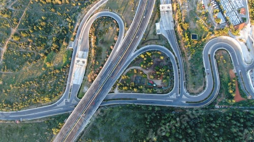 Preview: Aerial Drone Photo Of Multilevel Junction Highway Passing Through Mountain