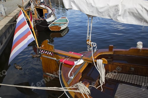 Preview: Still Life Of Historical Ships And Fishing Vessels, Behind Forward Deck, Stir, Flagpole And Flag