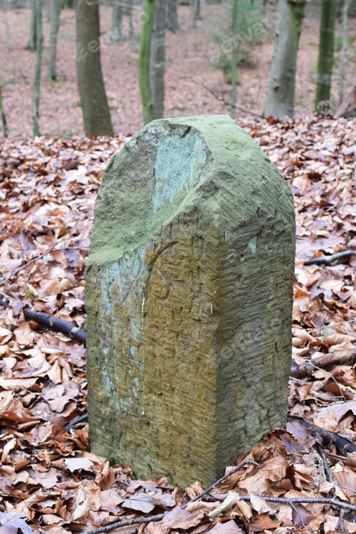 Preview: Old Sandstone Boundary Stone In The Forest