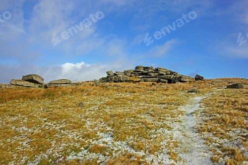 Preview: The Summit Of Longaford Tor On A Blue Sky Day After A Recent Snowfall, Dartmoor National Park