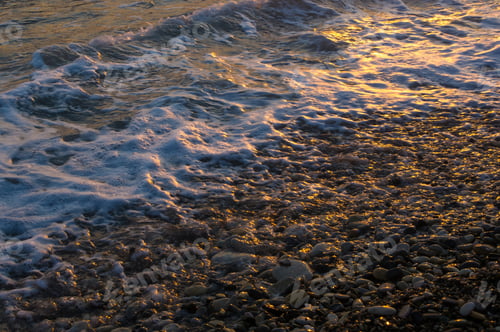 Preview: Summer Sea Sunset On The Pebble Beach, The Sun, Waves And Clouds, Beautiful Dramatic Lighting