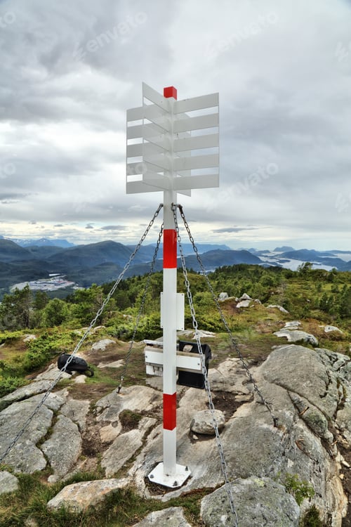 Preview: Trig Marker On Nihusen Mountain In Skodje, Norway. Trigonometric Point For Geodetic Surveying.