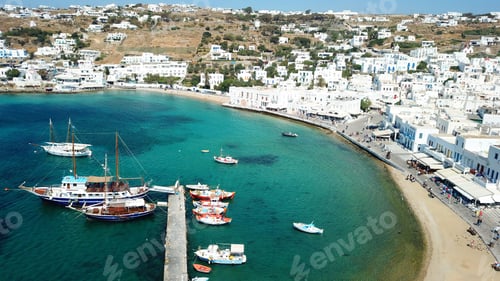 Preview: Aerial Photo Of Picturesque Old Port Of Mykonos Island, Cyclades, Greece