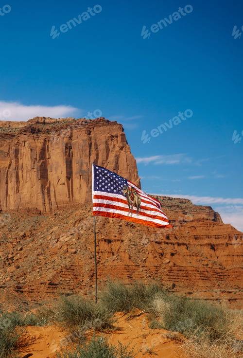 Preview: Journey To The Wild West Usa. Flag Of The Navajo And The Rocks Of Arizona