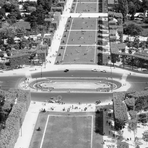 Preview: Paris, France - Cityscape With Field Of Mars Gardens. Black And White Photo.