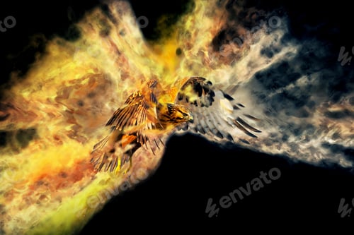 Preview: Abstract Nature. Flying Bird. Dispersion Effect. Black Background.