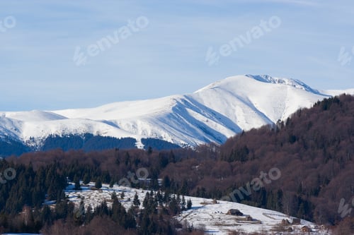 Preview: Landscape With Mountain Covered With Snow And Forest