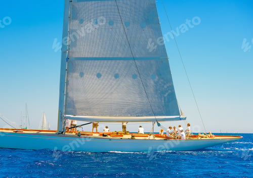 Preview: Classic Wooden Sailing Boat In A Race, Spetses Island In Greece