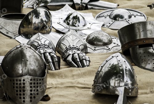 Preview: Collection of Medieval Armor on Tan Cloth