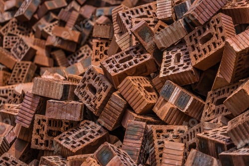 Preview: Pile Of Old Bricks Gathered On A Small Building Site After House Demolition