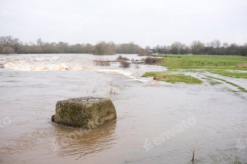 Preview: Isolated Concrete Block Surrounded By Flood Water
