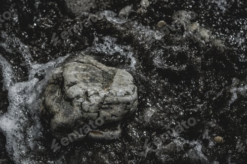 Preview: Pebble Stones On The Sea Beach, The Rolling Waves Of The Sea With Foam