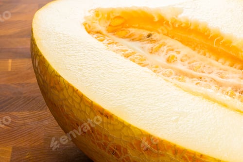 Preview: Half Of Ripe Juicy Melon On Wooden Background