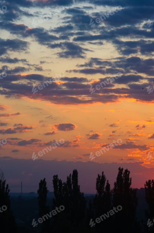 Preview: Landscape With Dramatic Light - Beautiful Golden Sunset With Saturated Sky And Clouds.