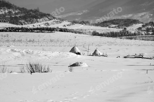 Preview: Winter Mountain Landscape. Black And White Photography