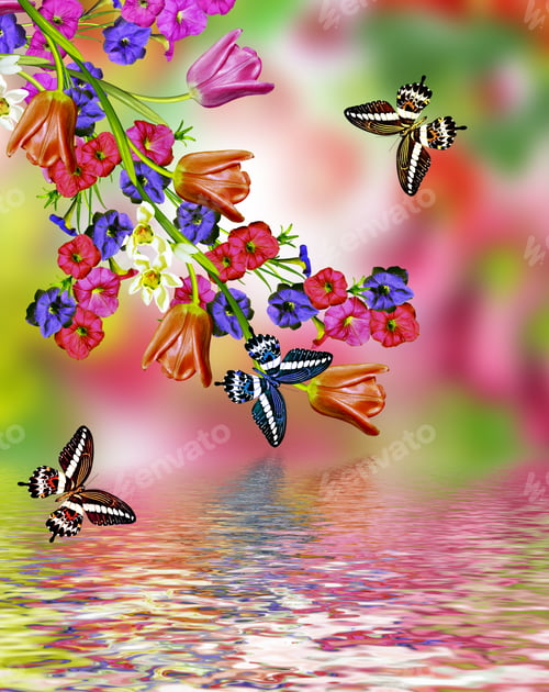 Preview: Flowers Tulips And Butterflies