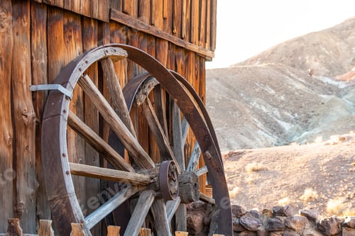 Preview: Wooden Cart Wheel In Calico Ghost Town. It Was Founded In 1881 For The Extraction Of Silver