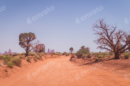 Preview: Rocks Of The Valley Of Monuments. Dusty Dirt Road In The Desert. Journey To The Southwest Of The Usa