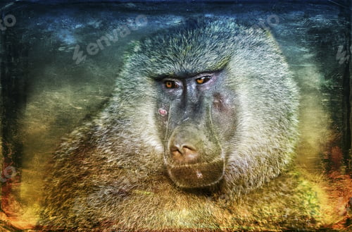 Preview: Male Baboon On Textured Grunge Background