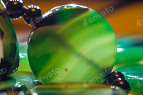 Preview: Large Polished Beads Of Beautiful Translucent Green Agate Gemstone, Macro
