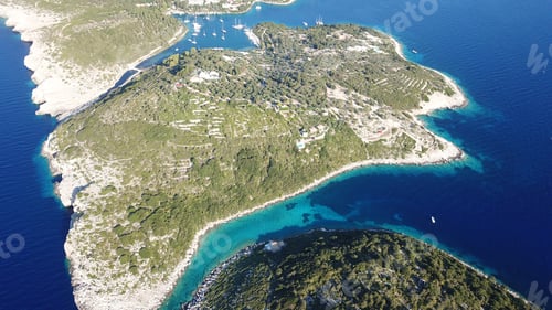 Preview: Aerial Drone Bird'S Eye View Photo Of Tropical Rocky Small Islet Of Kaltsonisi Near Mogonisi, Paxos
