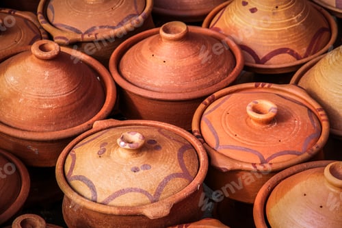 Preview: Traditional Moroccan Tajine Pots Used For Preparing Moroccan Food