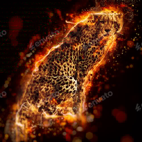 Preview: African Cheetah Illustration With Fire