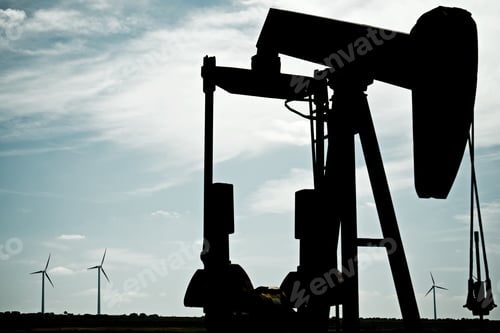 Preview: Oil Well And Windmills In Ayoluengo De La Lora, Burgo Province, Castilla Leon, Spain.