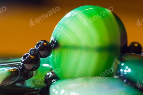 Preview: Large Polished Beads Of Beautiful Translucent Green Agate Gemstone, Macro