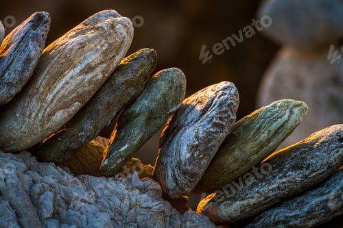 Preview: Stones Pyramides On The Beach In Sunset