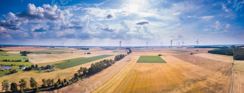 Preview: Aerial With Fields At Summer And Windmill Farm. Polish Landscape