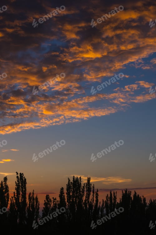 Preview: Landscape With Dramatic Light - Beautiful Golden Sunset With Saturated Sky And Clouds.