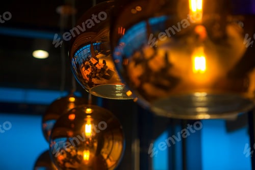 Preview: Warm Lighting Modern Lamps In The Cafe