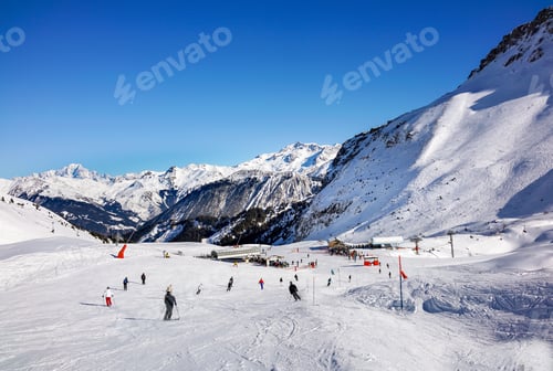 Preview: Skiers And Snowboarders On The Slopes In Courchevel Winter Resort, France.